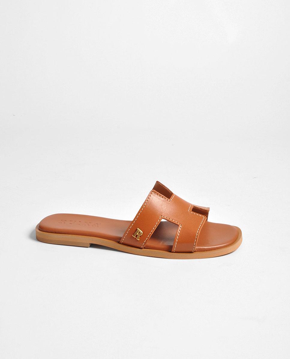 Chinelo em Pele Cuoio Camel-1