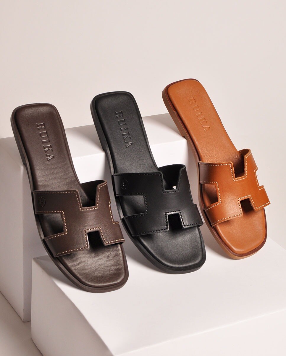 Chinelo em Pele Cuoio Camel-2