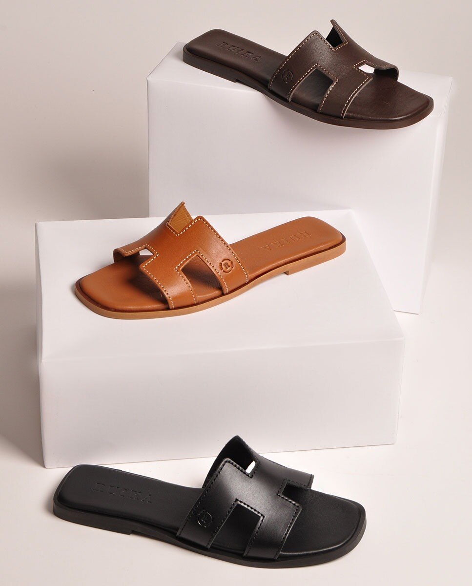 Chinelo em Pele Cuoio Camel-3