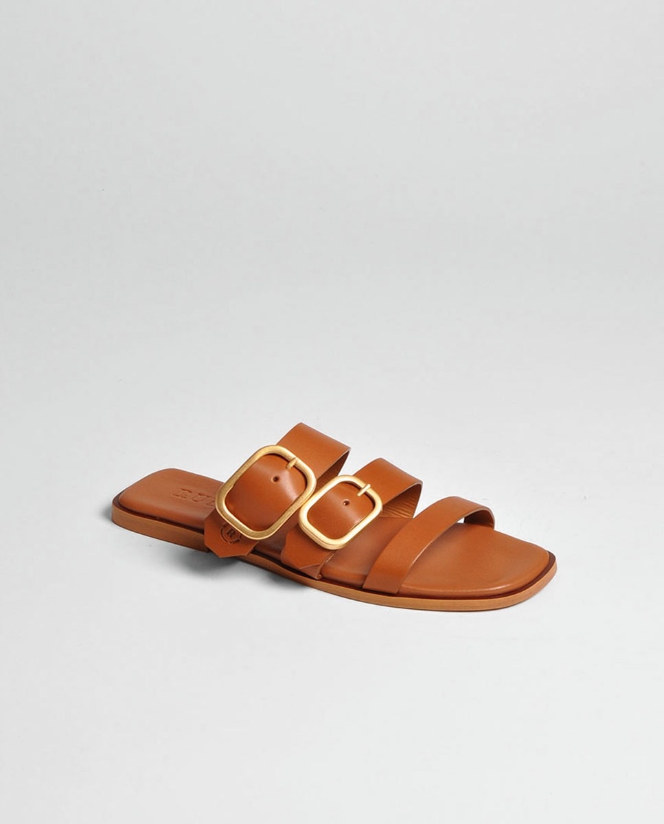 Chinelo em Pele Cuoio Camel-1