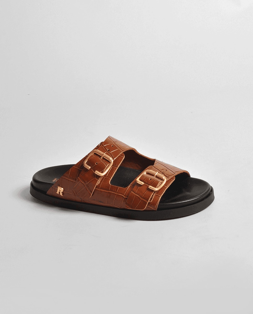 Chinelo Croco Mel Camel-1