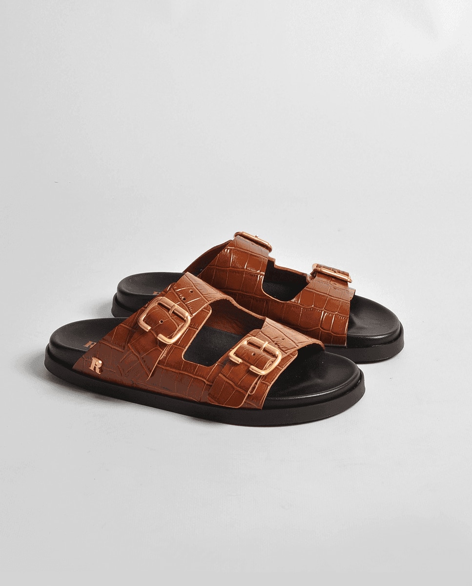 Chinelo Croco Mel Camel-2