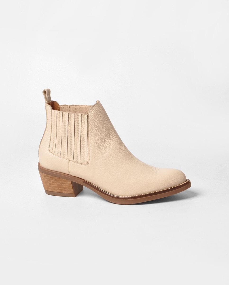 Bota em Pele Batido Bege Bege-1