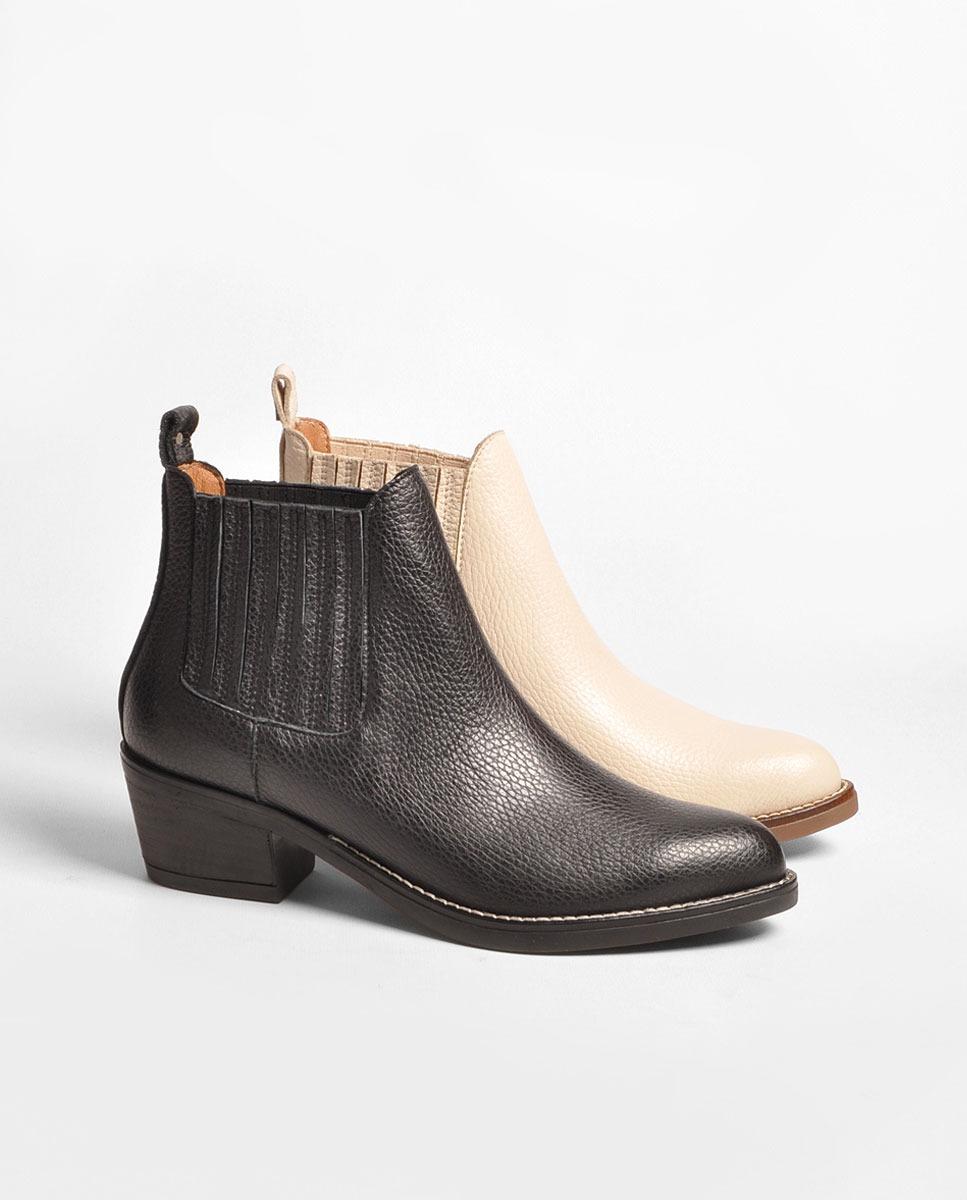 Bota em Pele Batido Bege Bege-2