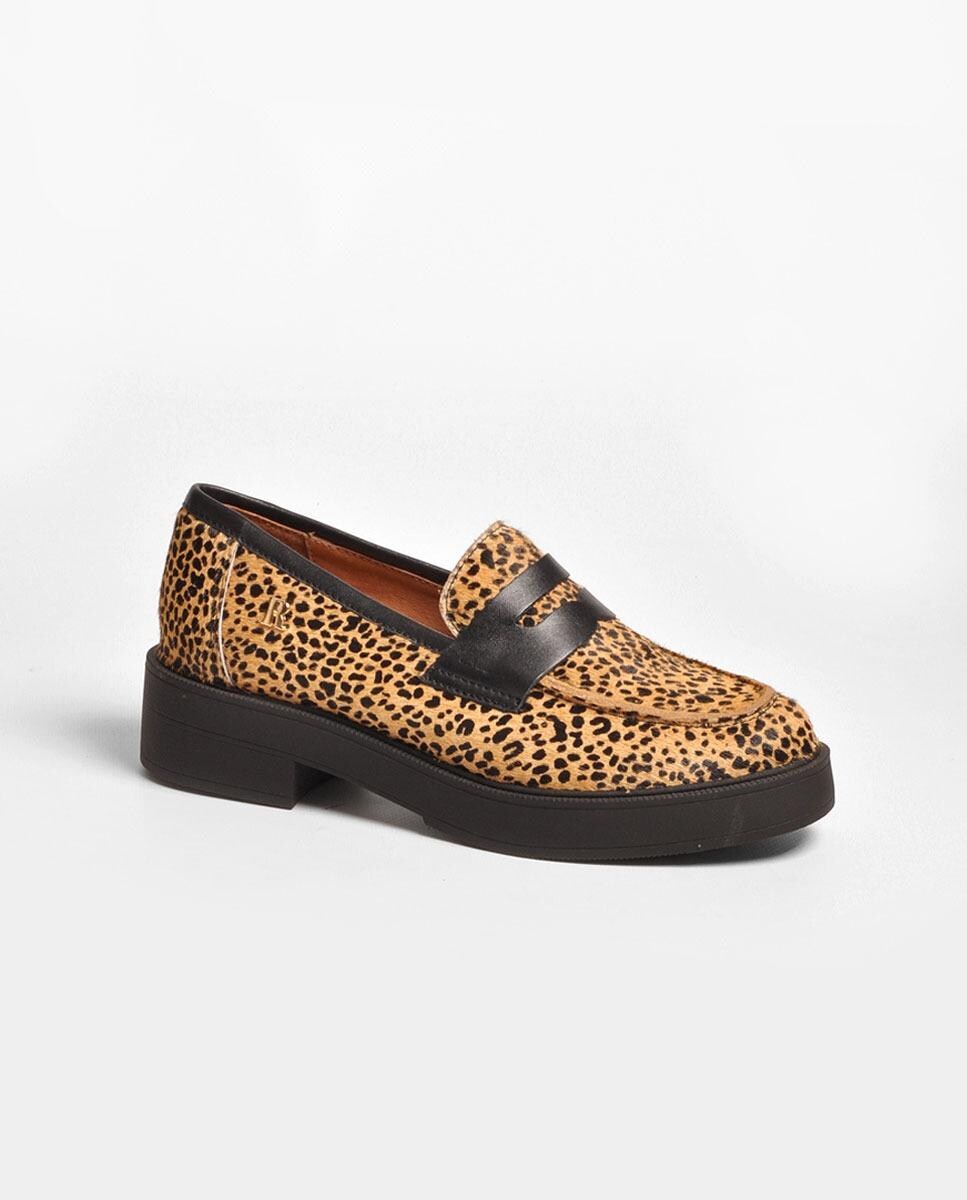 Mocassins em Pelo Leopardo Camel Estampado-1