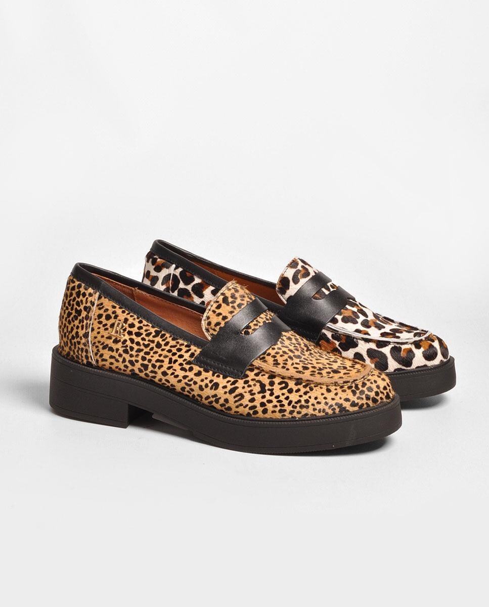 Mocassins em Pelo Leopardo Camel Estampado-2