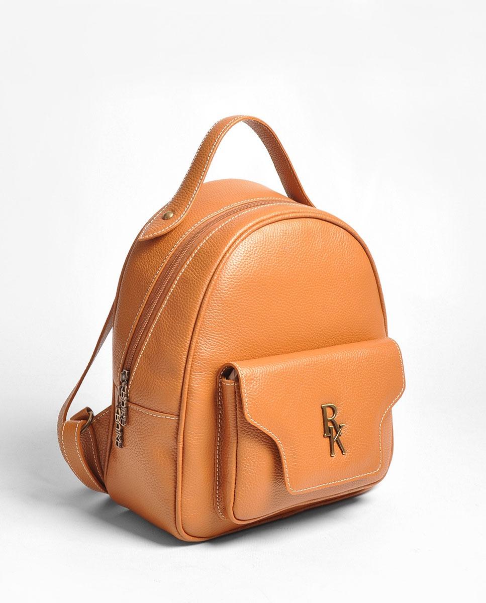 Mochila Média em Pele - Mel Camel-2