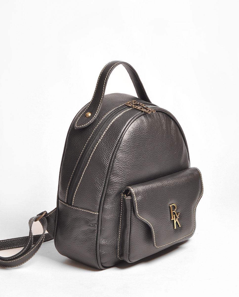 Mochila Média em Pele - Preto Preto-2