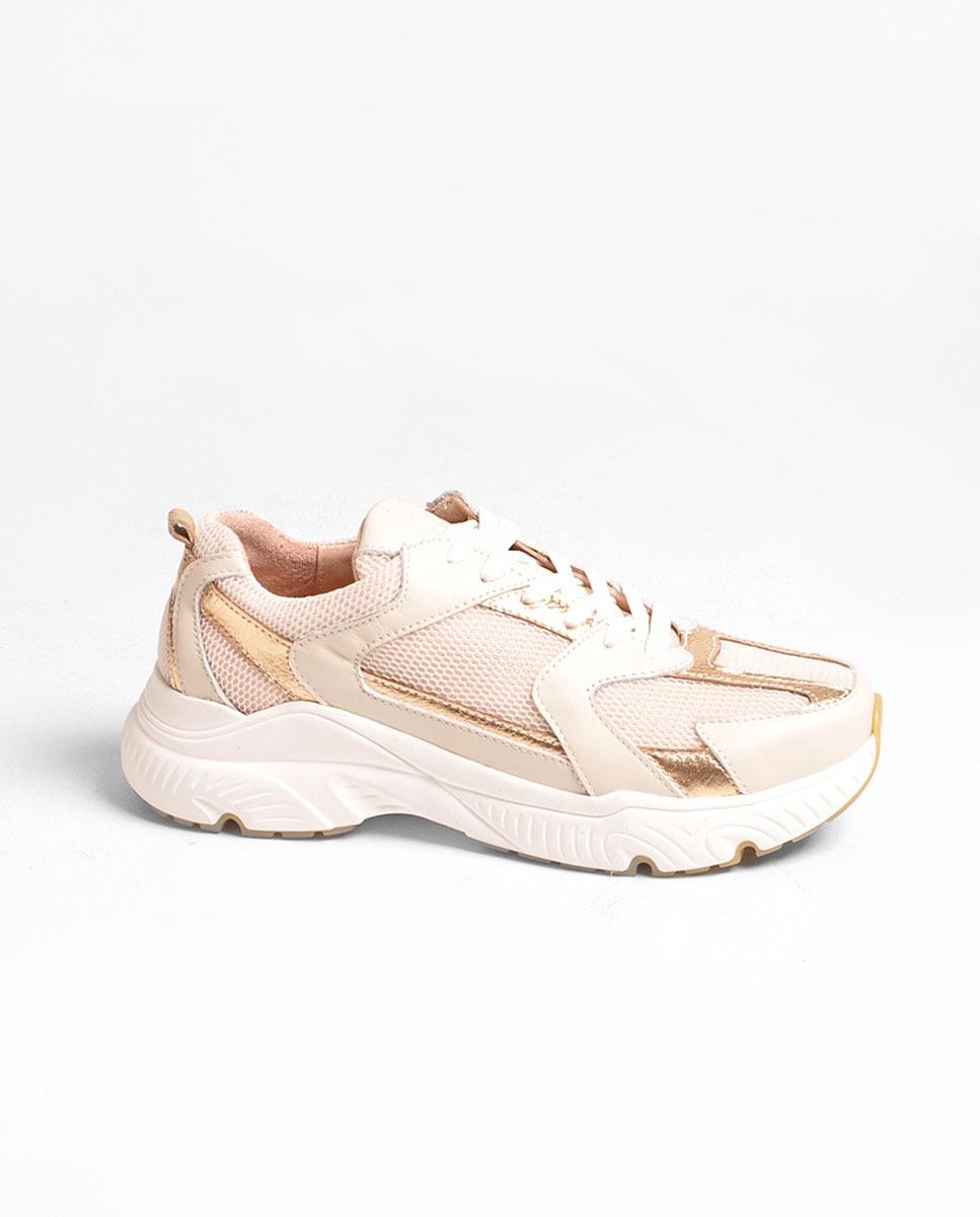 Imagem 0 de Sapatilha em Pele/Mesh Ouro