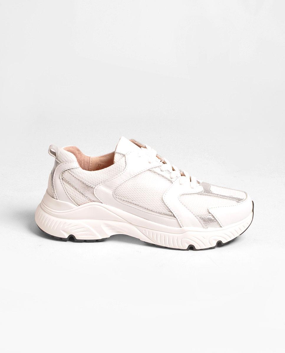 Imagem 0 de Sapatilha em Pele/Mesh Prata