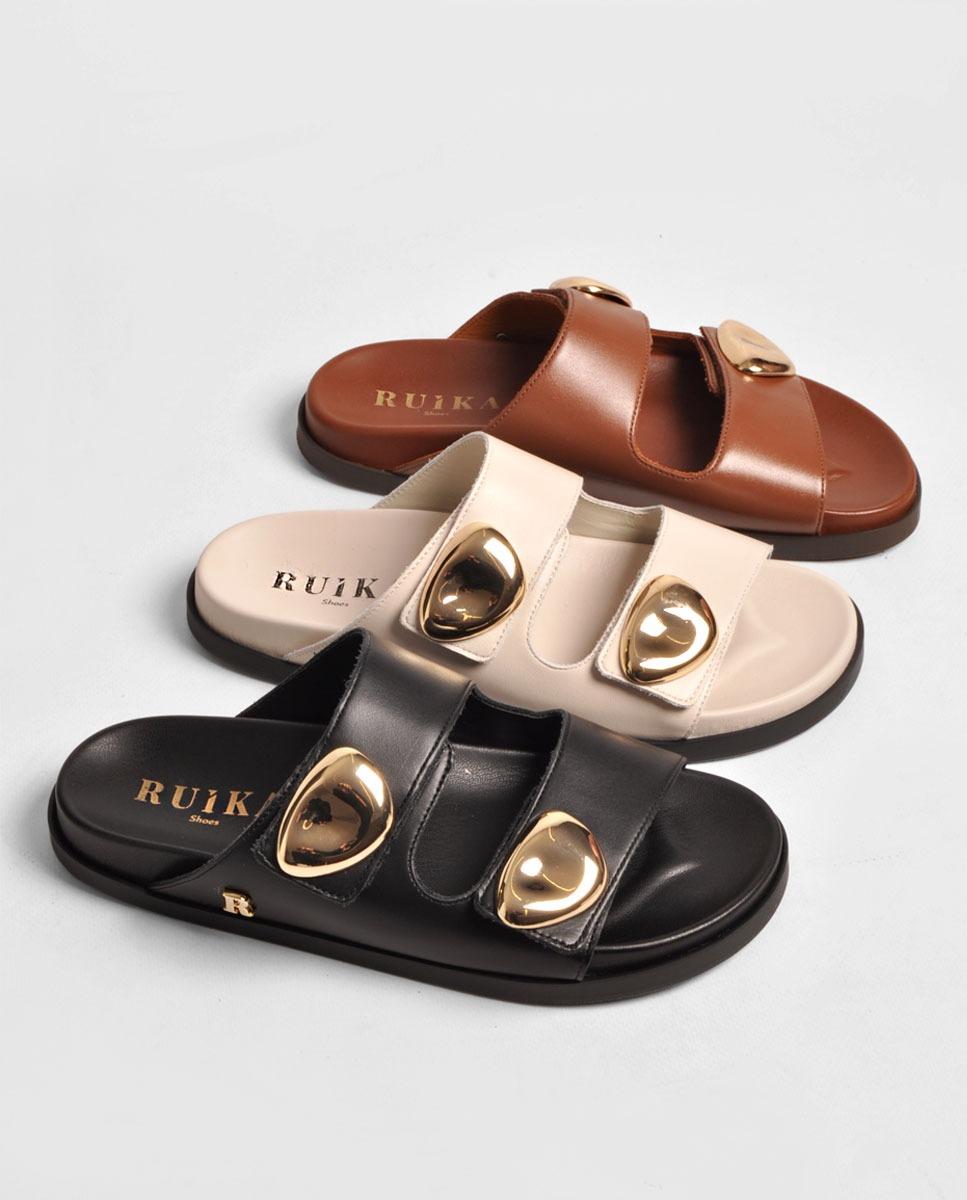 Chinelo em Pele com Aplicação Bege-2