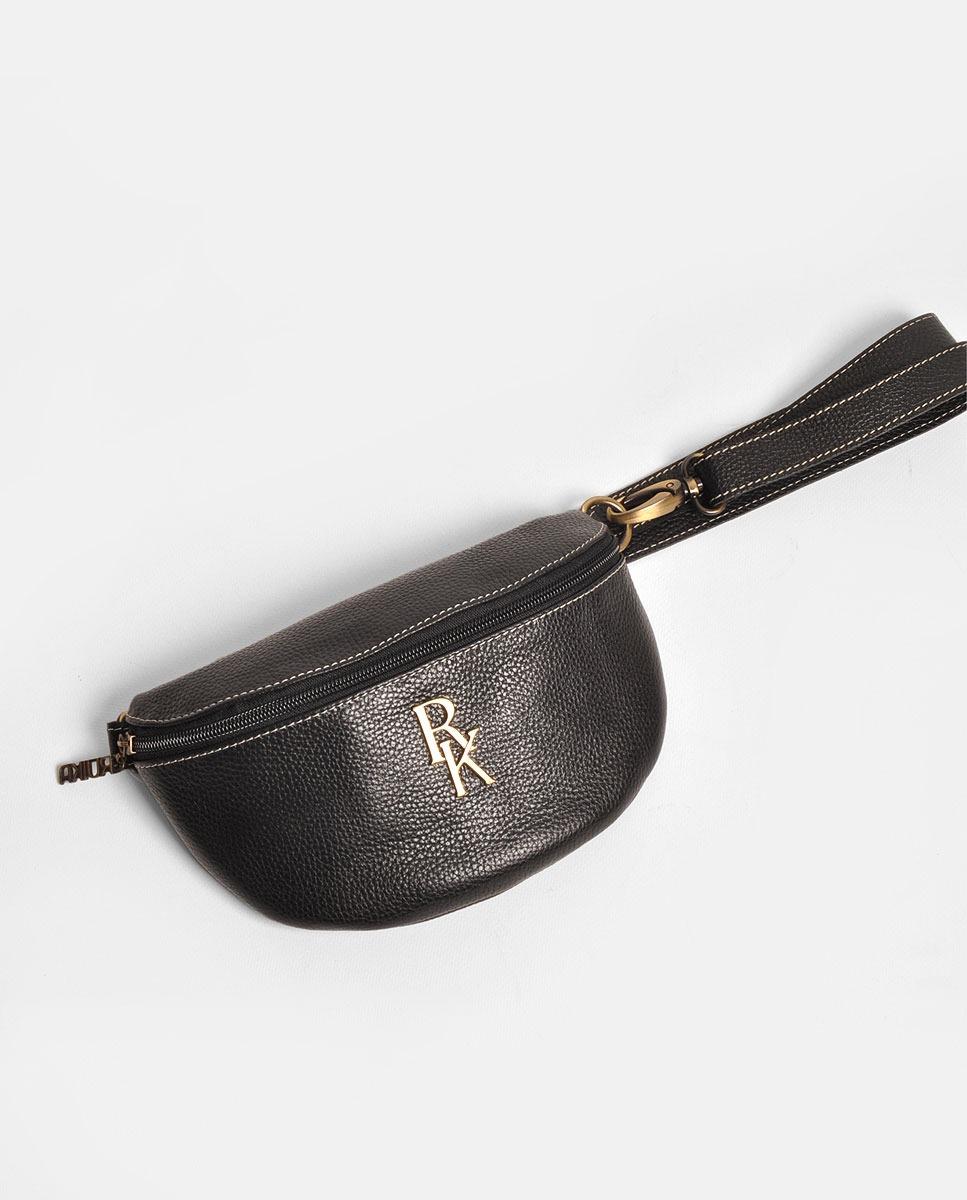 Bolsa de Cintura Pequena em Pele Preto Preto-2