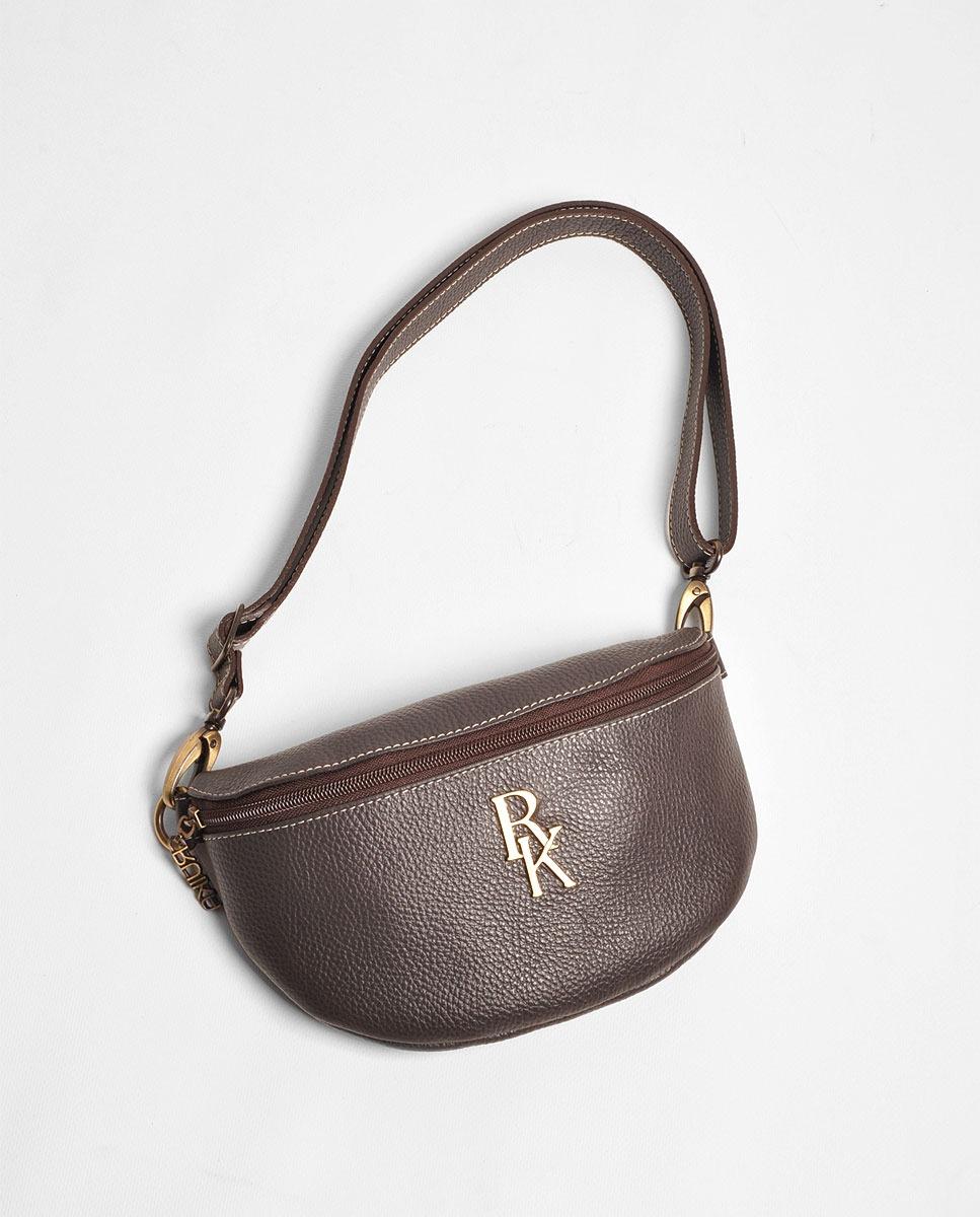 Bolsa de Cintura Pequena em Pele Castanho Castanho-2