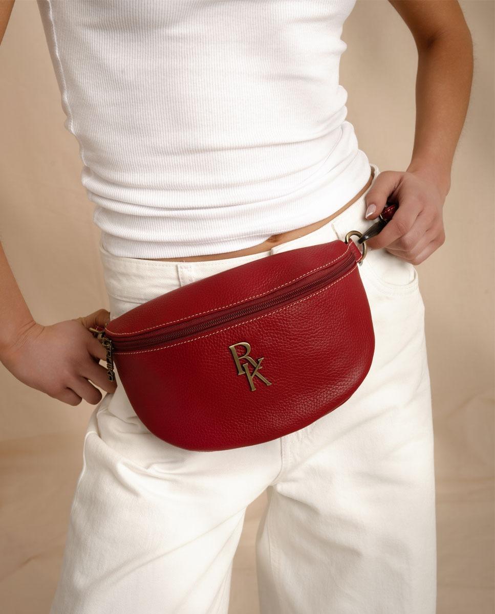 Bolsa de Cintura Pequena em Pele Cereja Vermelho-2