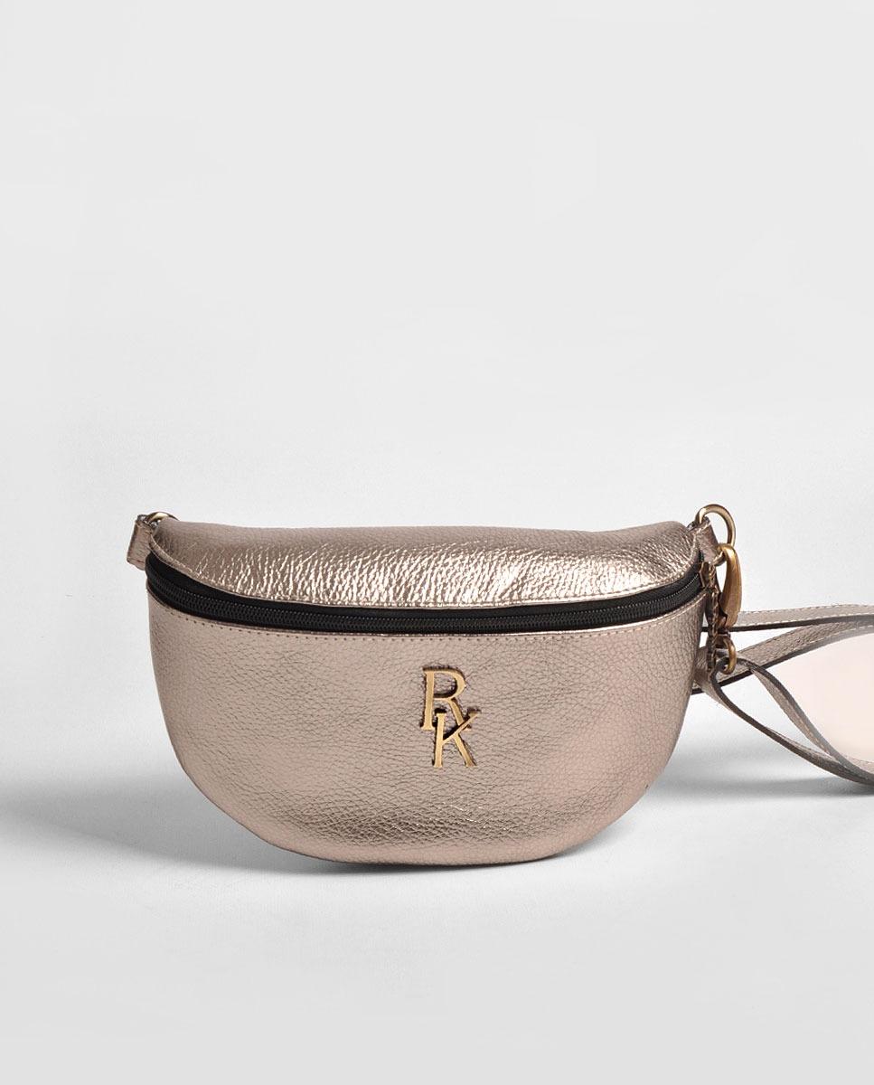 Imagem 0 de Bolsa de Cintura Pequena em Pele Laminado Chumbo Claro