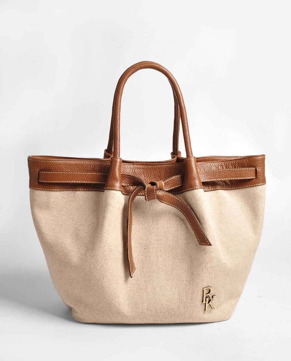 Imagem 0 de Mala Grande em Linho Bege/Tabaco