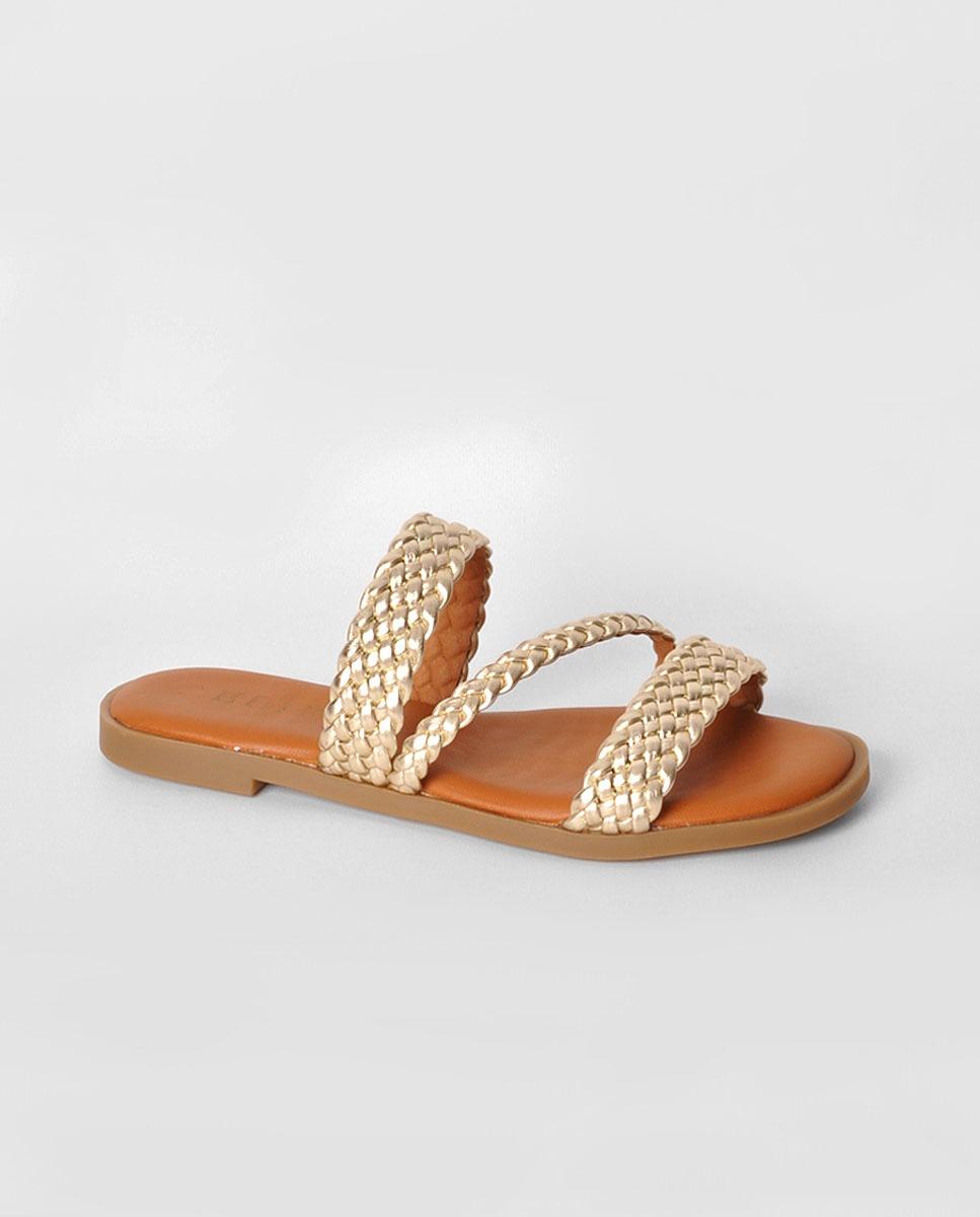 Chinelo em Pele Laminado Platino Dourado-1
