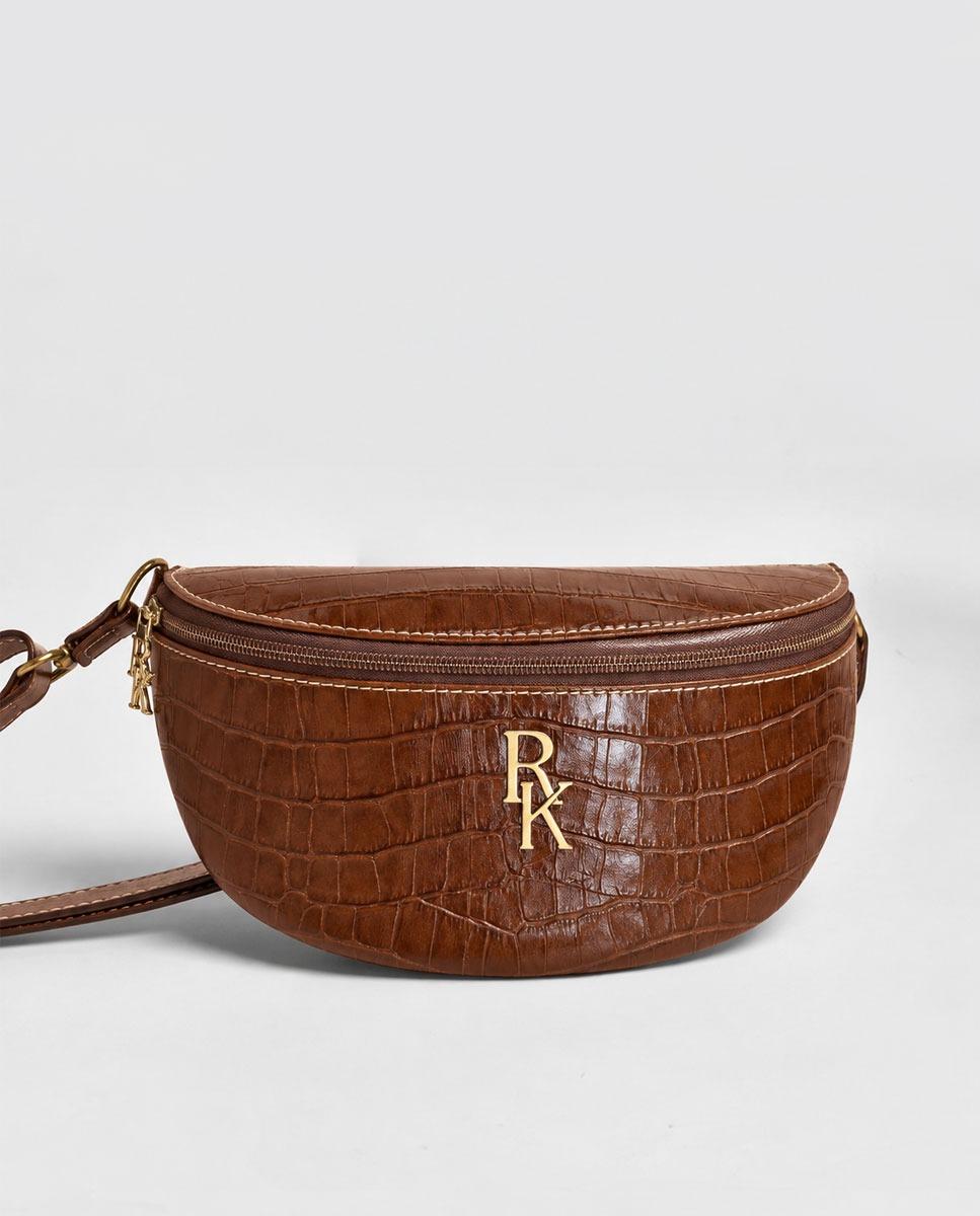 Imagem 0 de Bolsa de Cintura Pequena em Pele Croco Castanho