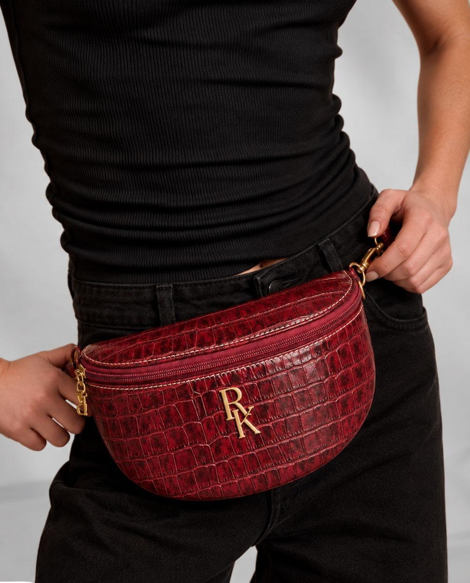 Bolsa de Cintura Pequena em Pele Croco Bordeaux Bordeaux-2