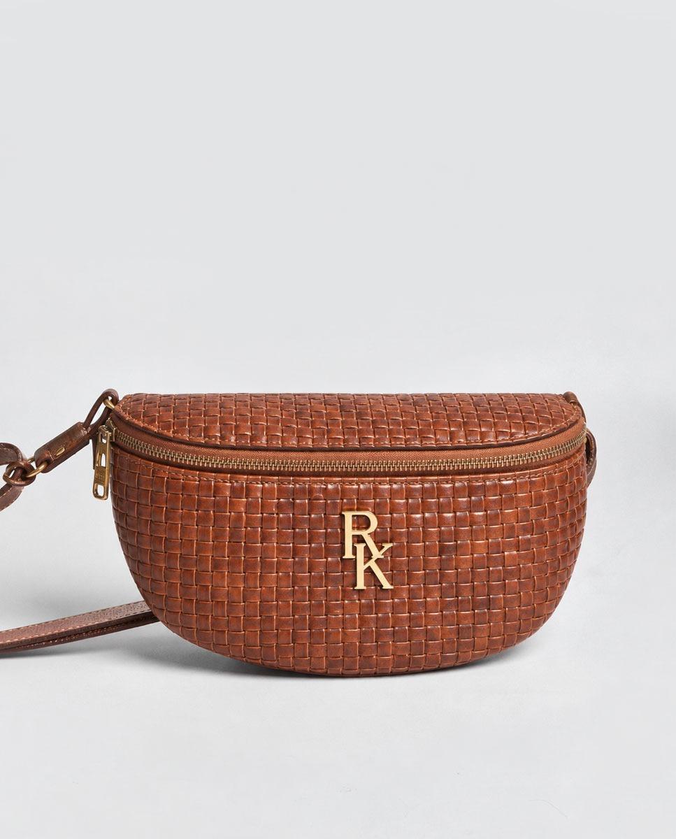 Imagem 0 de Bolsa de Cintura Pequena em Pele Entrançado Old Cognac