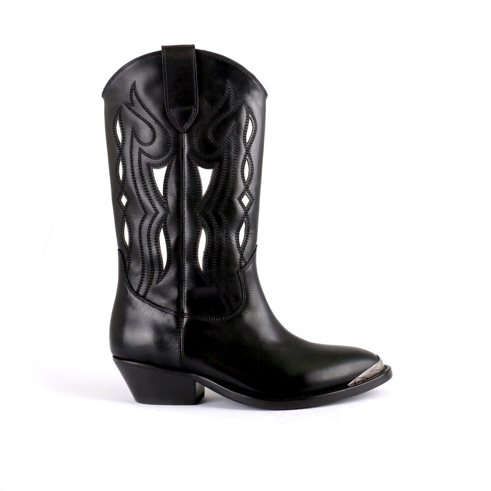 Bota alta de mulher Catarina Martins em pele Preta Preto-1