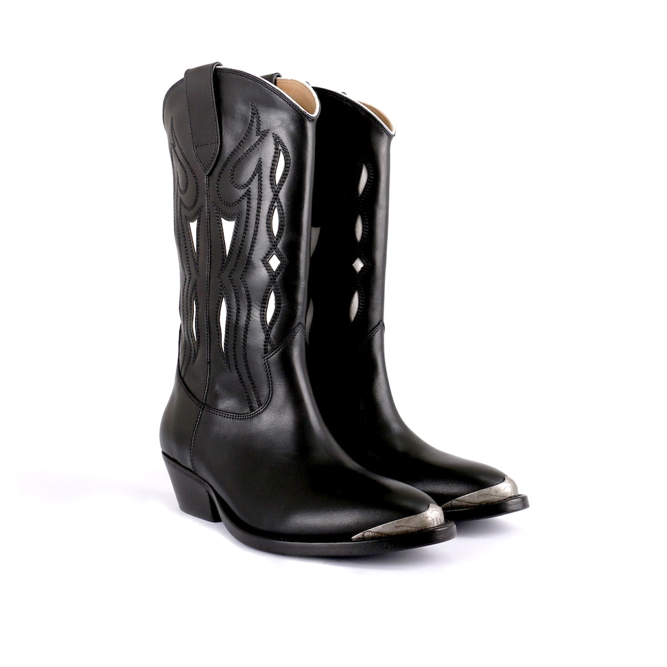 Bota alta de mulher Catarina Martins em pele Preta Preto-2