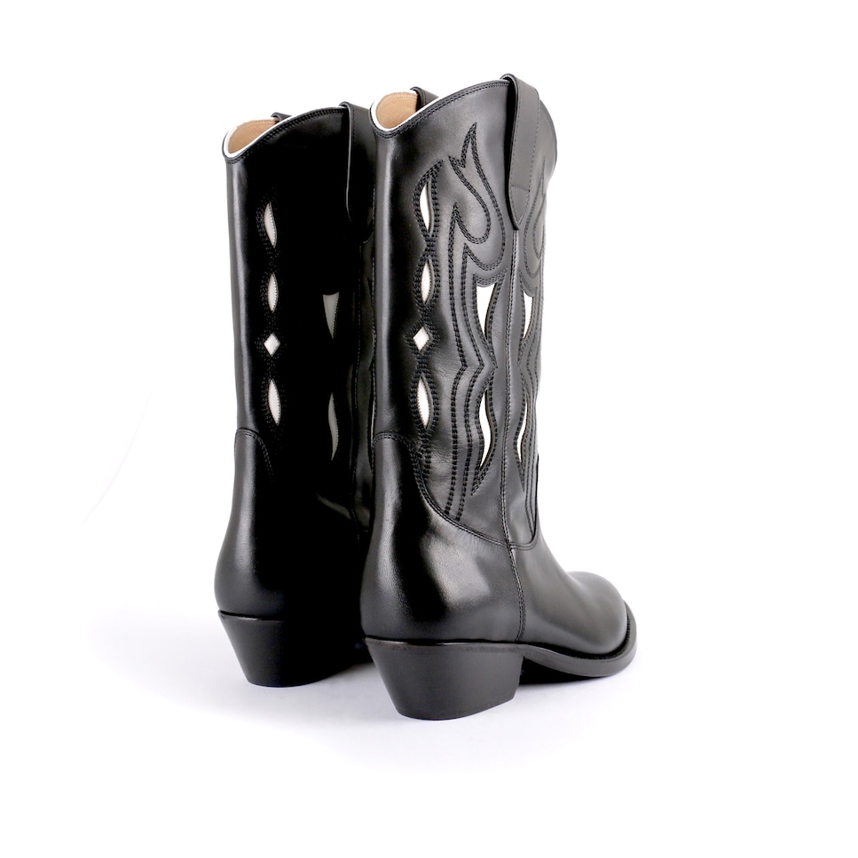 Bota alta de mulher Catarina Martins em pele Preta Preto-4