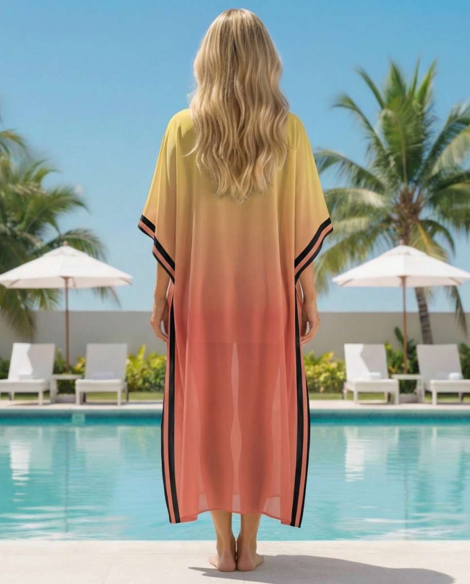 Kaftan comprido super suave com um padrão tropical Laranja-4