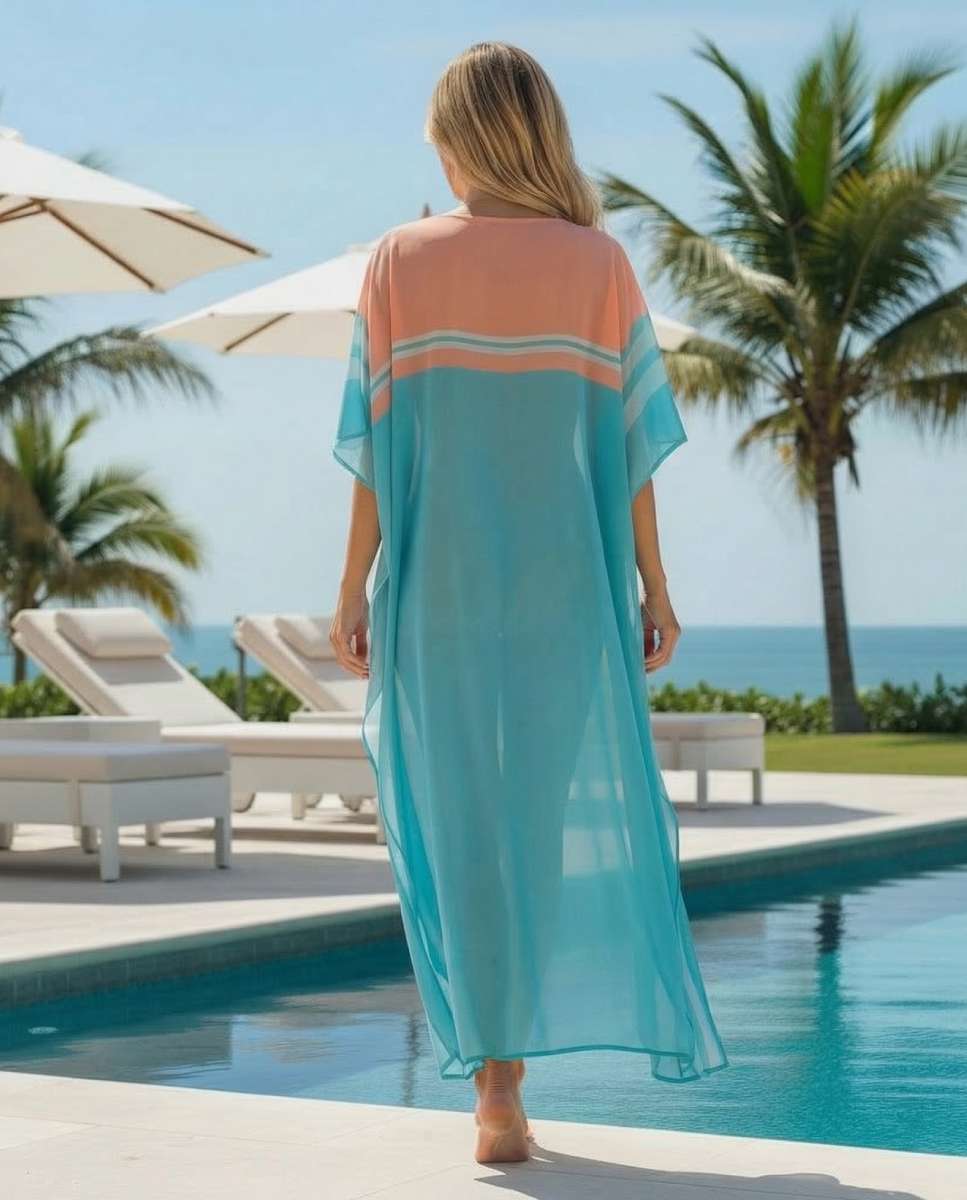 Kaftan comprido super suave com um padrão abstrato Multicolor-4