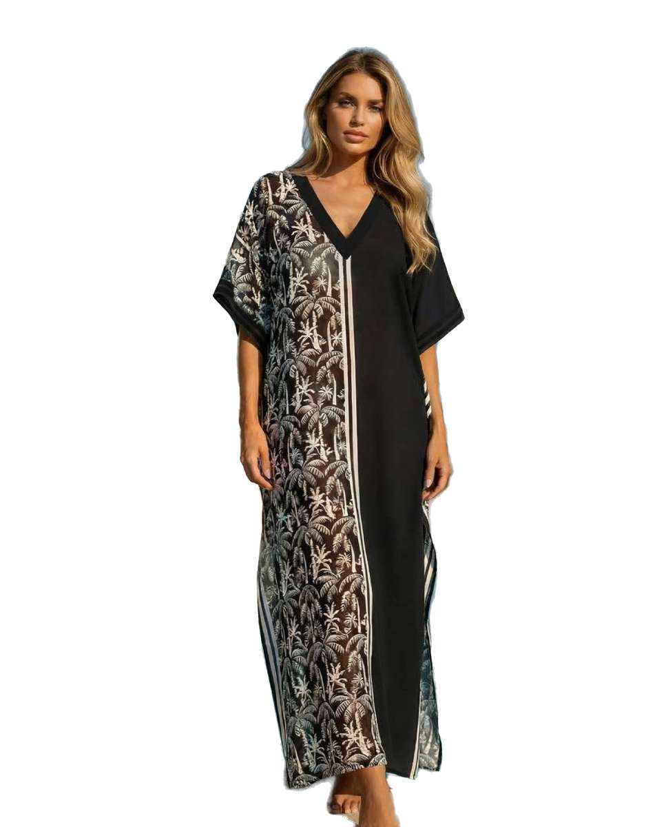 Imagem 0 de Kaftan comprido super suave com um padrão palmeiras