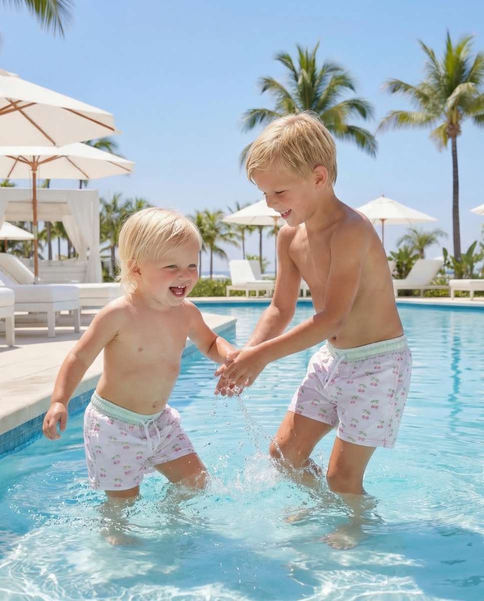 Calções de Banho com Padrão Cerejas Branco-4