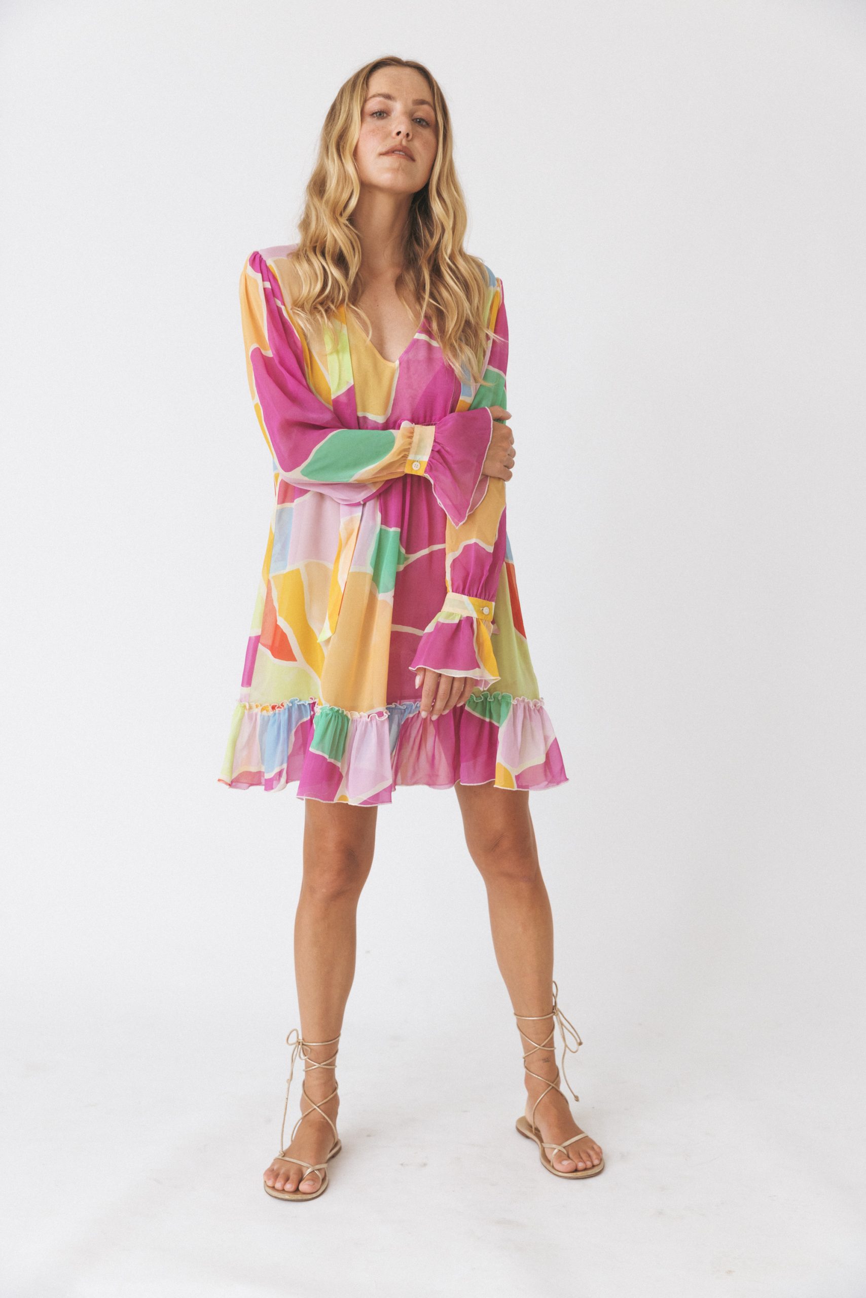 Vestido Fluído em Seda Multicolor-2