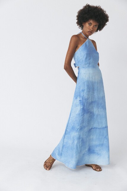 Imagem 0 de Vestido Linho Roda Azul