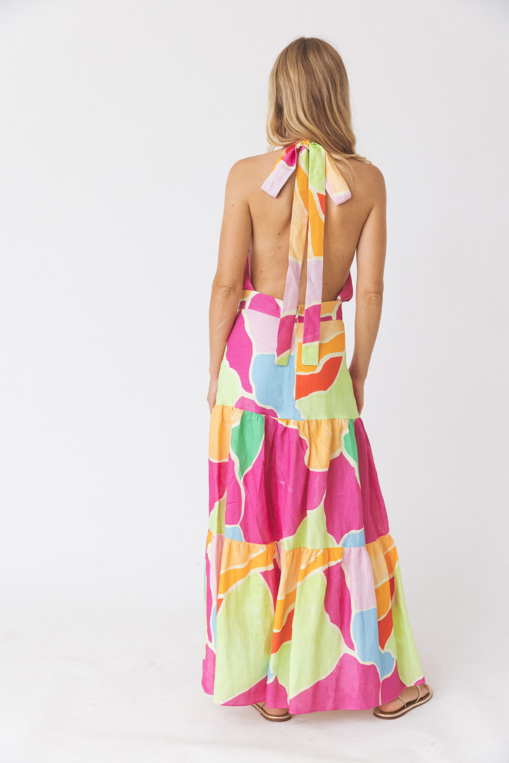 Vestido em Linho sem Costas Azul-claro-4