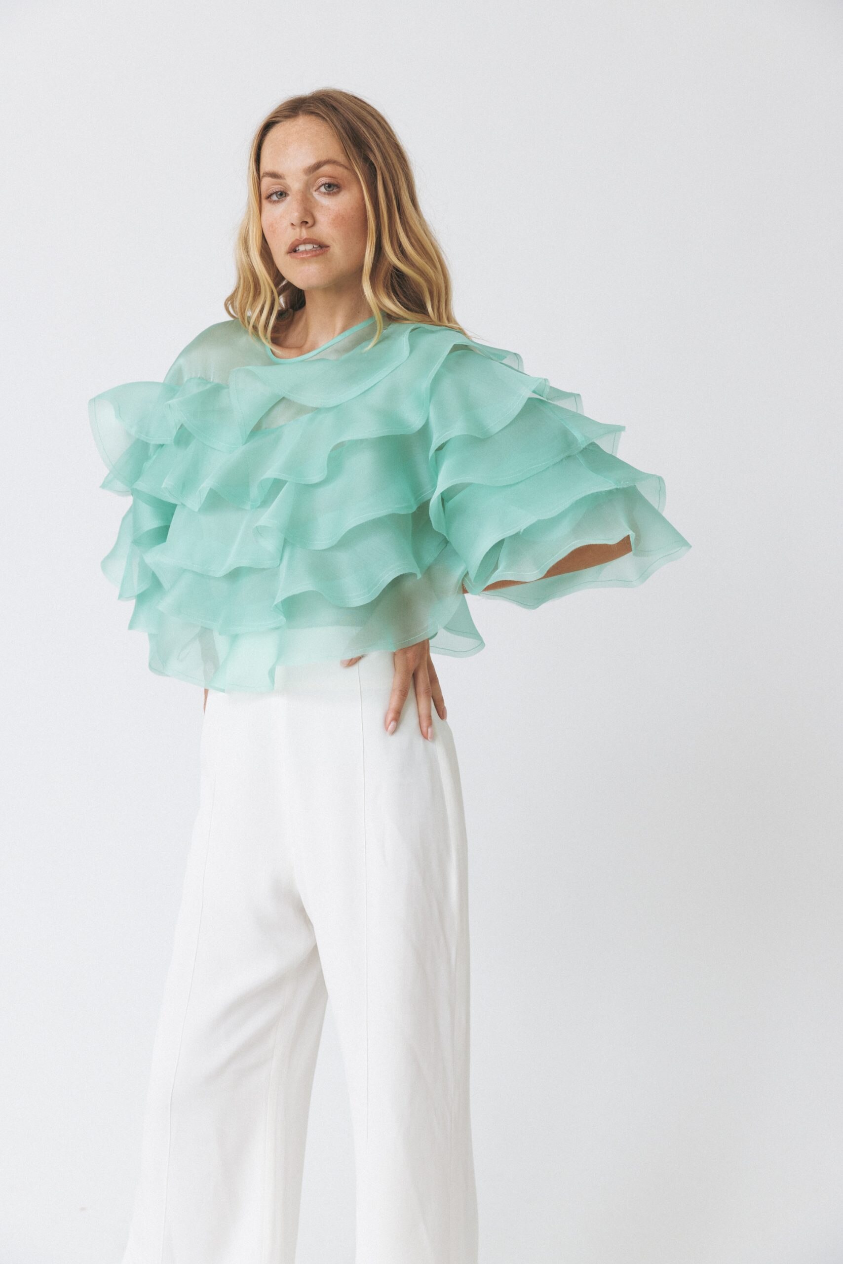 Blusa Folhos Volumosa Verde-claro-3