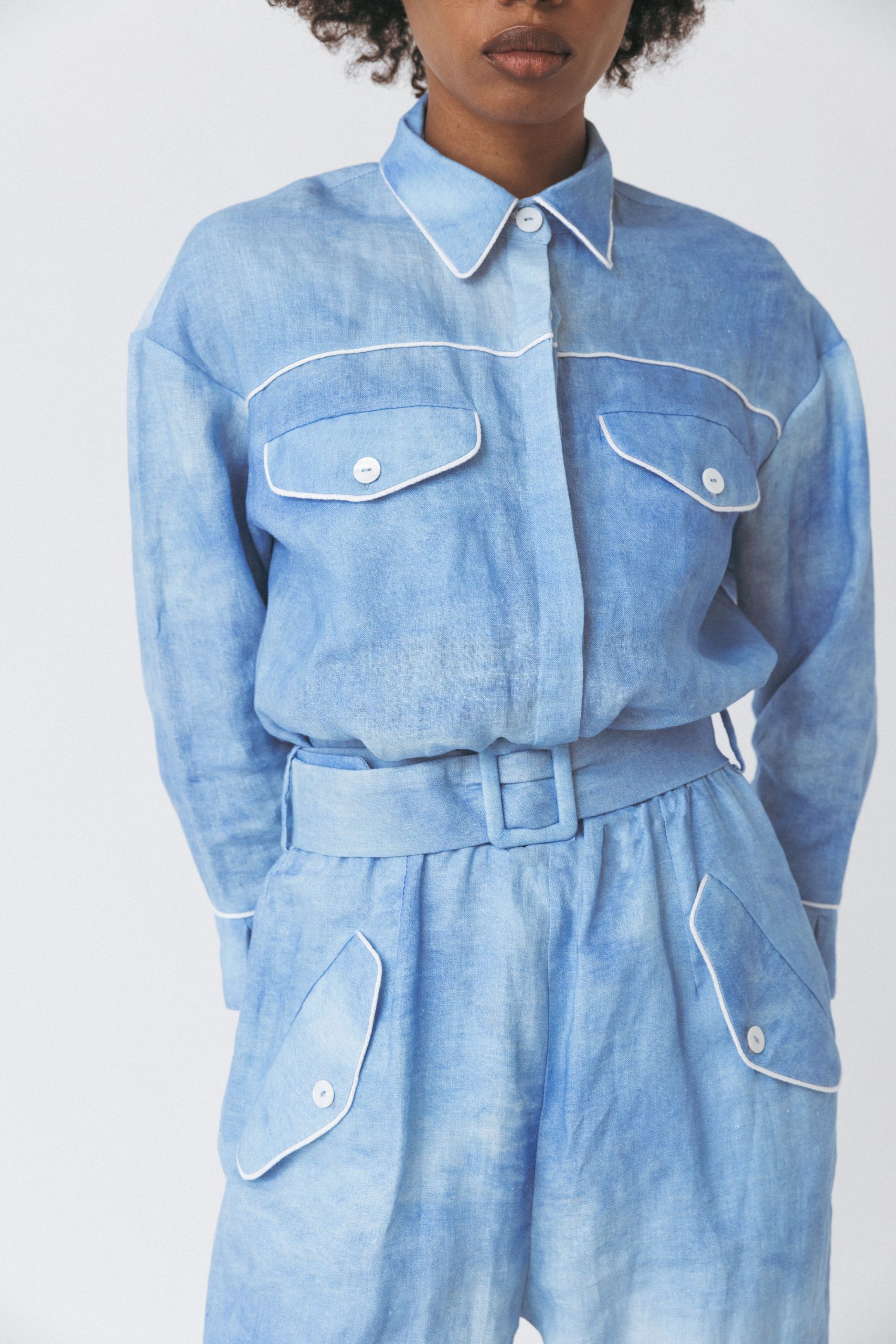 Jumpsuit em Linho Estampado Azul-claro-2