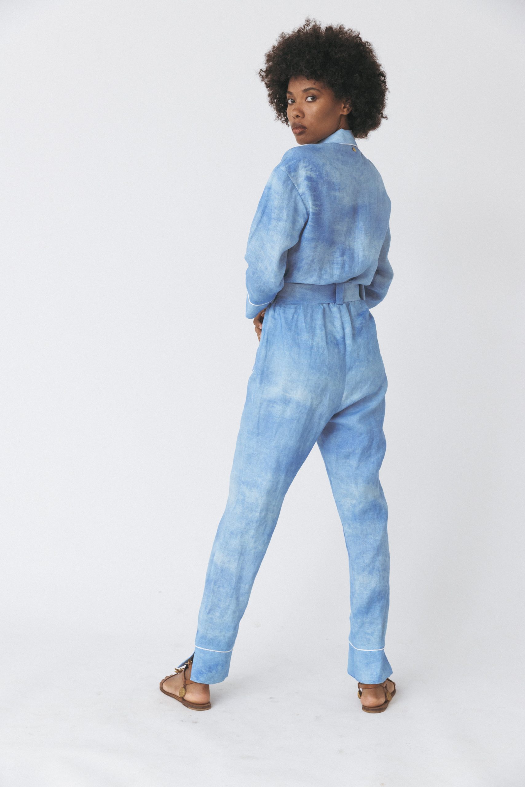 Jumpsuit em Linho Estampado Azul-claro-3