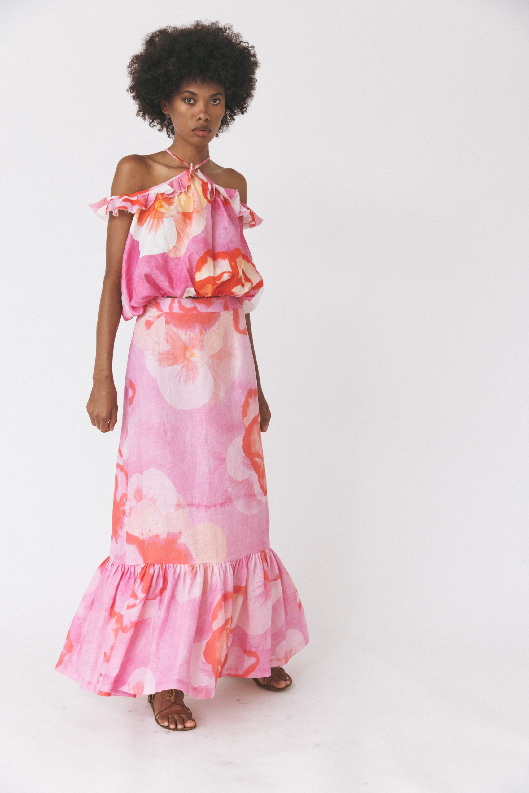Saia em Linho Floral Multicolor-2
