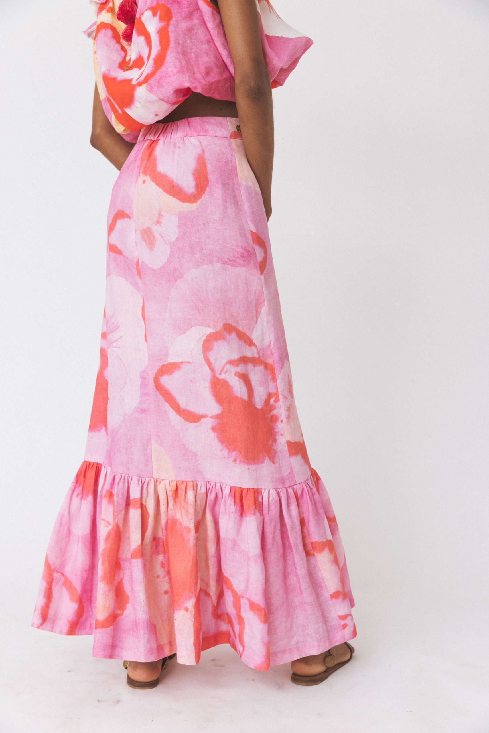 Saia em Linho Floral Multicolor-3
