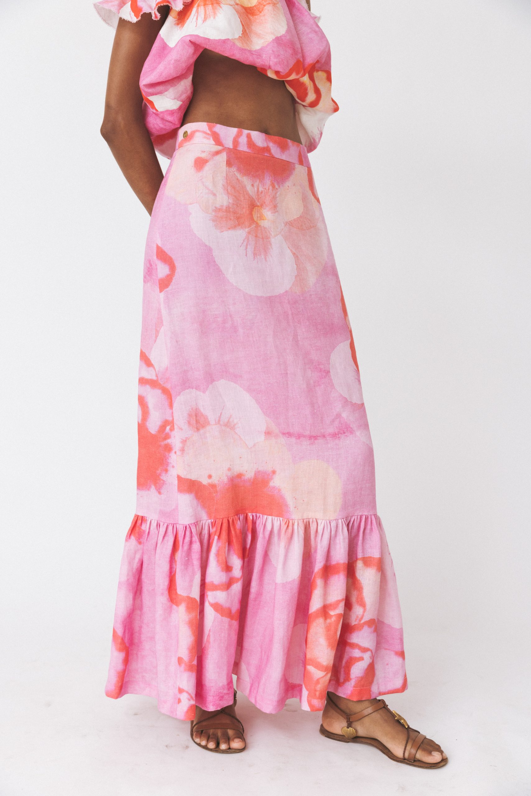 Saia em Linho Floral Multicolor-4