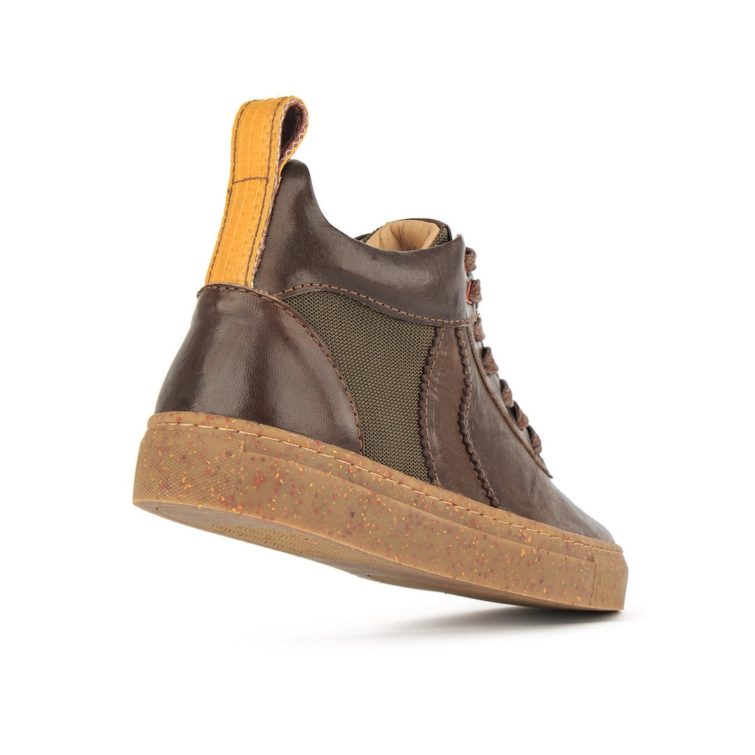 Sapatilhas hightop "Unisexo" em pele de curtimenta vegetal castanhas Amarelo-3