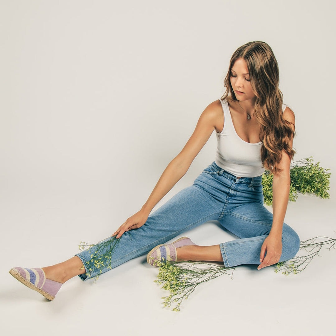 Alpercatas vegan de senhora em cânhamo lilás Azul-5
