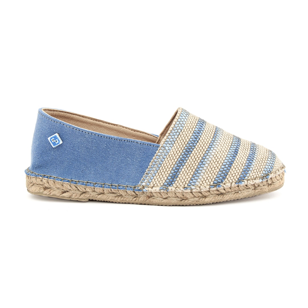 Alpercatas vegan azuis de senhora com padrão listrado Branco-1
