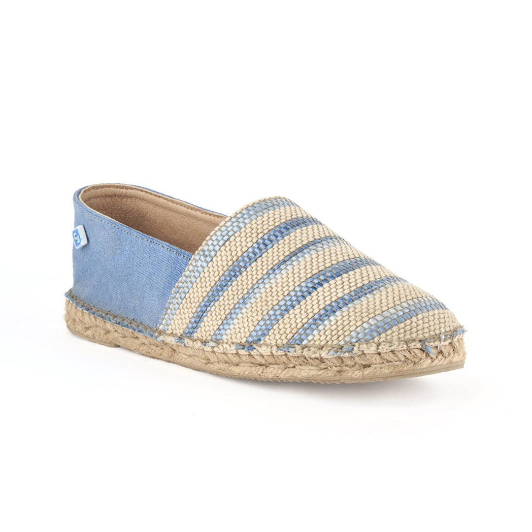 Alpercatas vegan azuis de senhora com padrão listrado Branco-2