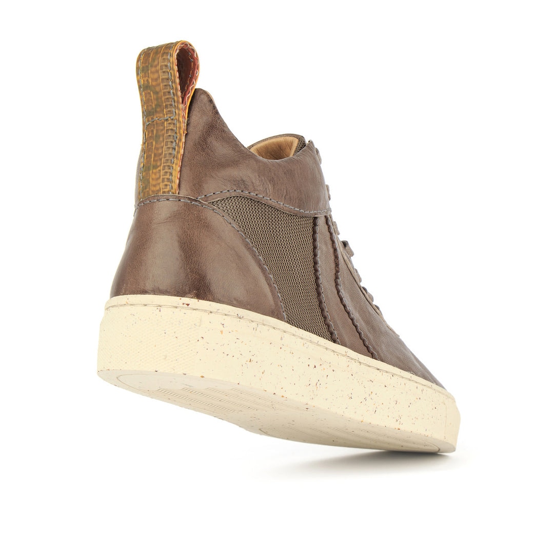 Sapatilhas hightop "Unisexo" em pele de curtimenta vegetal cinzentas Amarelo-3