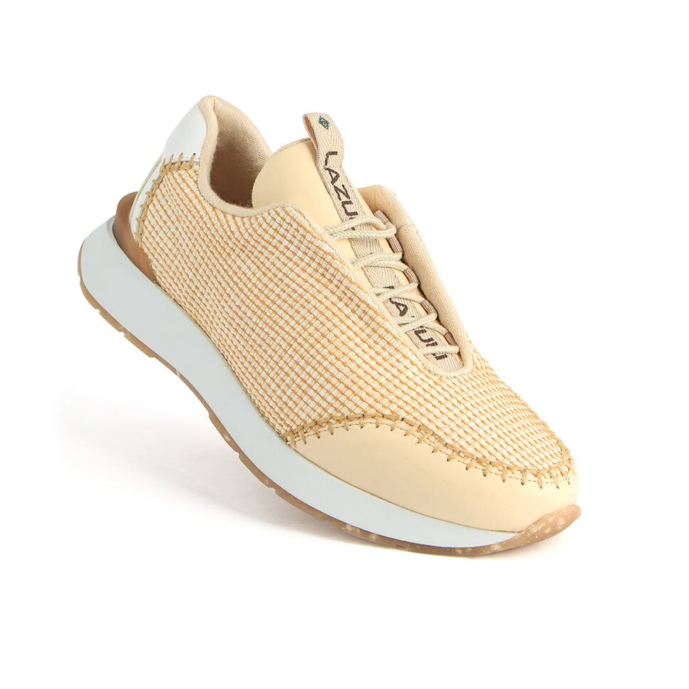 Sapatilhas vegan de senhora beges com atacadores Amarelo-2