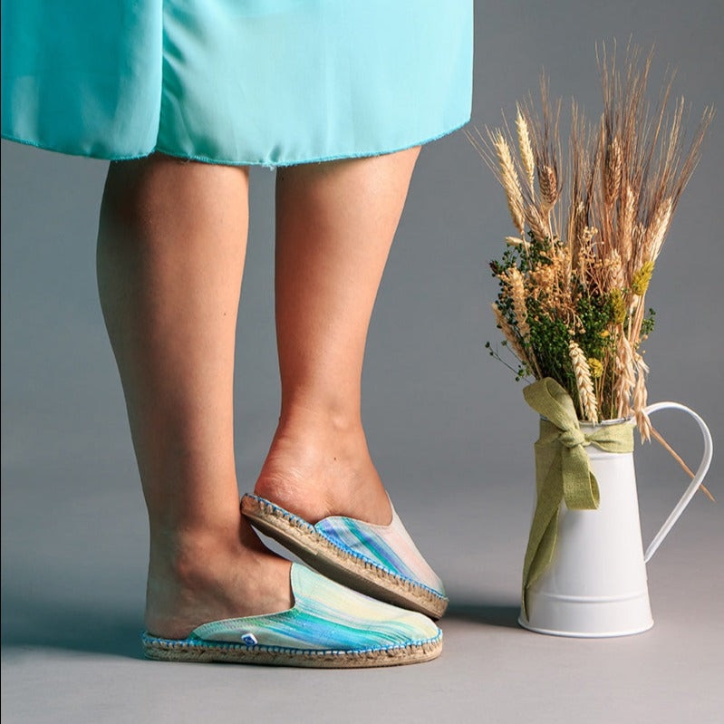 Mules vegan de senhora em verde água com padrão frontal gradiente Verde Água-3
