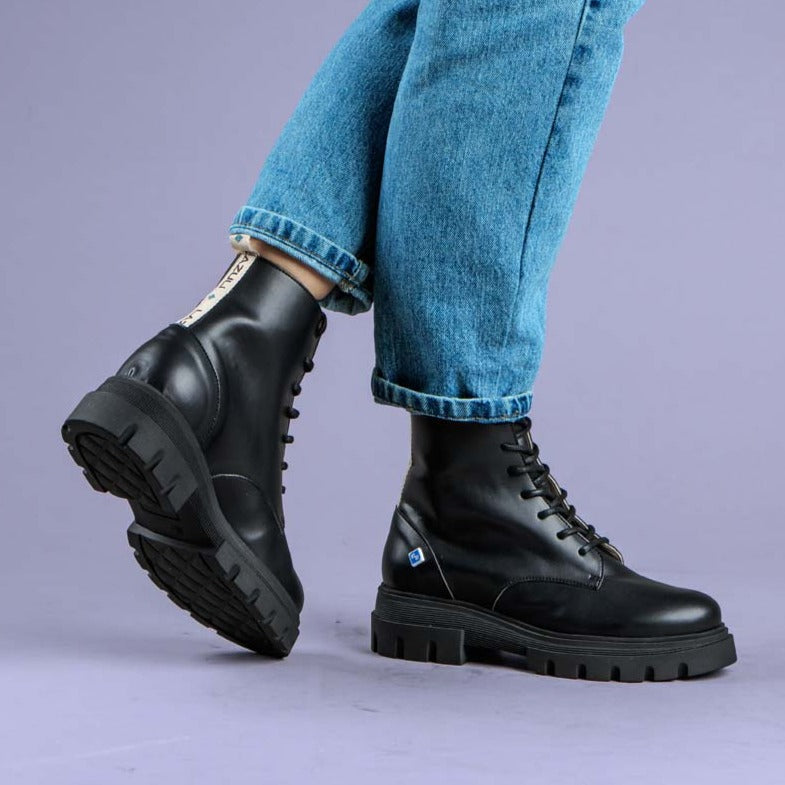 Botins de senhora vegan pretos estilo militar Preto-3