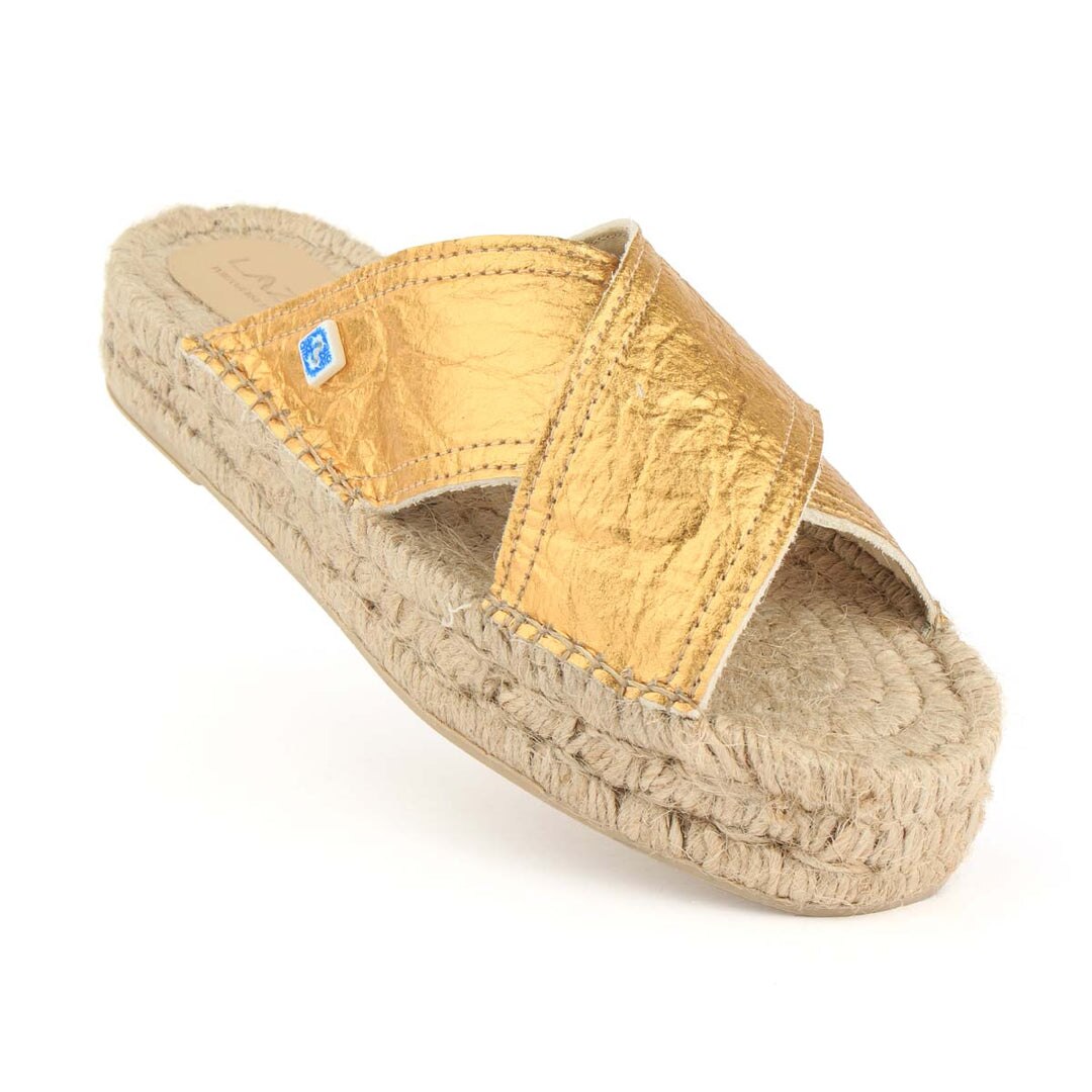 Sandália vegan dourada de senhora com tiras cruzadas Gold-2