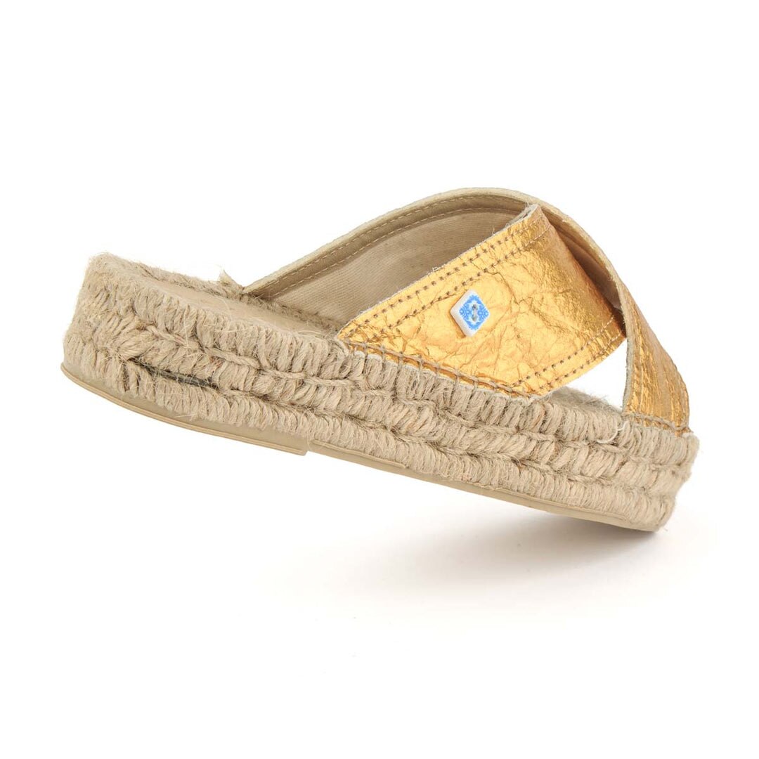 Sandália vegan dourada de senhora com tiras cruzadas Gold-3